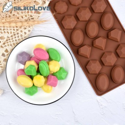 Gem Series Design 18 Cavity Round Diamond Shape Silicone Chocolate Mold Patisserie Candy Bar Moulds